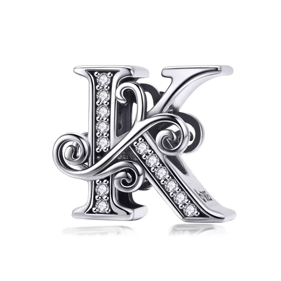 Pandora Style Sparkling Pavé Flower Letter K Charm - BSC030-K