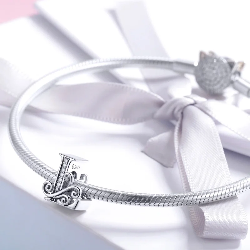 (image for) Pandora Style Sparkling Pavé Flower Letter L Charm - BSC030-L - View 3