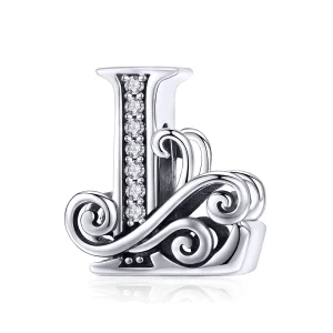 (image for) Pandora Style Sparkling Pavé Flower Letter L Charm - BSC030-L 