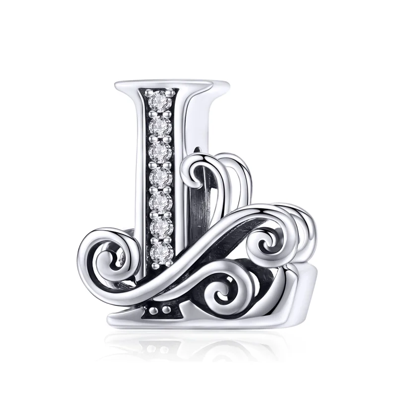 (image for) Pandora Style Sparkling Pavé Flower Letter L Charm - BSC030-L - Product Image
