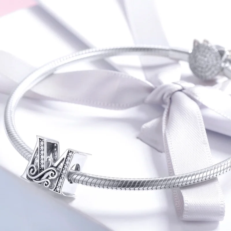 (image for) Pandora Style Sparkling Pavé Flower Letter M Charm - BSC030-M - View 3