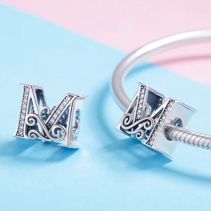 (image for) Pandora Style Sparkling Pavé Flower Letter M Charm - BSC030-M - View 4