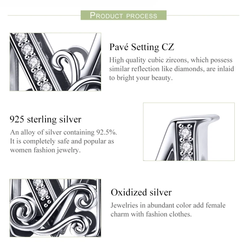 (image for) Pandora Style Sparkling Pavé Flower Letter M Charm - BSC030-M - View 6