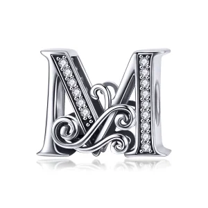 (image for) Pandora Style Sparkling Pavé Flower Letter M Charm - BSC030-M 
