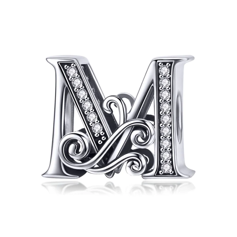 (image for) Pandora Style Sparkling Pavé Flower Letter M Charm - BSC030-M - Product Image