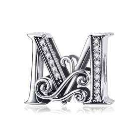 Pandora Style Sparkling Pavé Flower Letter M Charm - BSC030-M