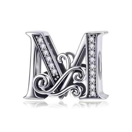 Pandora Style Sparkling Pavé Flower Letter M Charm - BSC030-M