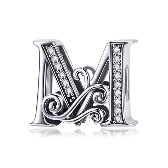 Pandora Style Sparkling Pavé Flower Letter M Charm - BSC030-M