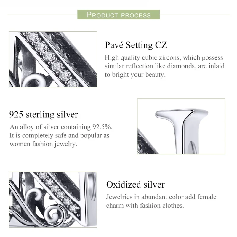 (image for) Pandora Style Sparkling Pavé Flower Letter N Charm - BSC030-N - View 6