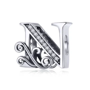 (image for) Pandora Style Sparkling Pavé Flower Letter N Charm - BSC030-N 
