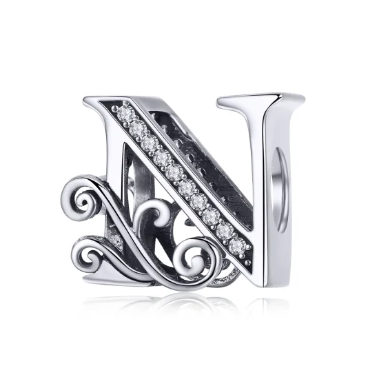 (image for) Pandora Style Sparkling Pavé Flower Letter N Charm - BSC030-N 