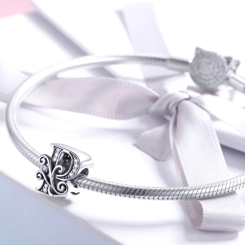 (image for) Pandora Style Sparkling Pavé Flower Letter P Charm - BSC030-P - View 3