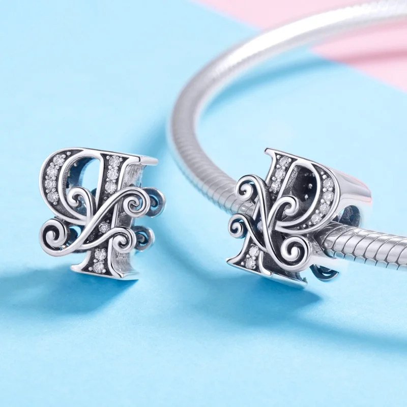 (image for) Pandora Style Sparkling Pavé Flower Letter P Charm - BSC030-P - View 4