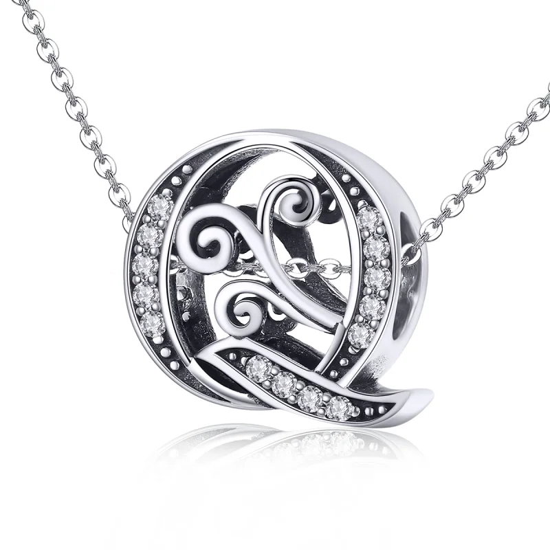 (image for) Pandora Style Sparkling Pavé Flower Letter Q Charm - BSC030-Q - View 2