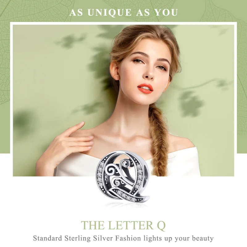 (image for) Pandora Style Sparkling Pavé Flower Letter Q Charm - BSC030-Q - View 7