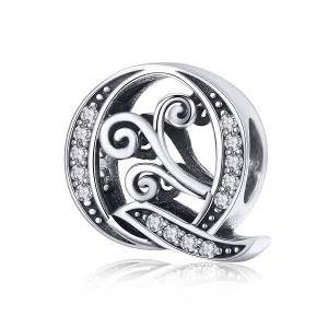 (image for) Pandora Style Sparkling Pavé Flower Letter Q Charm - BSC030-Q 