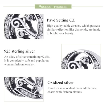 Pandora Style Sparkling Pavé Flower Letter Q Charm - BSC030-Q