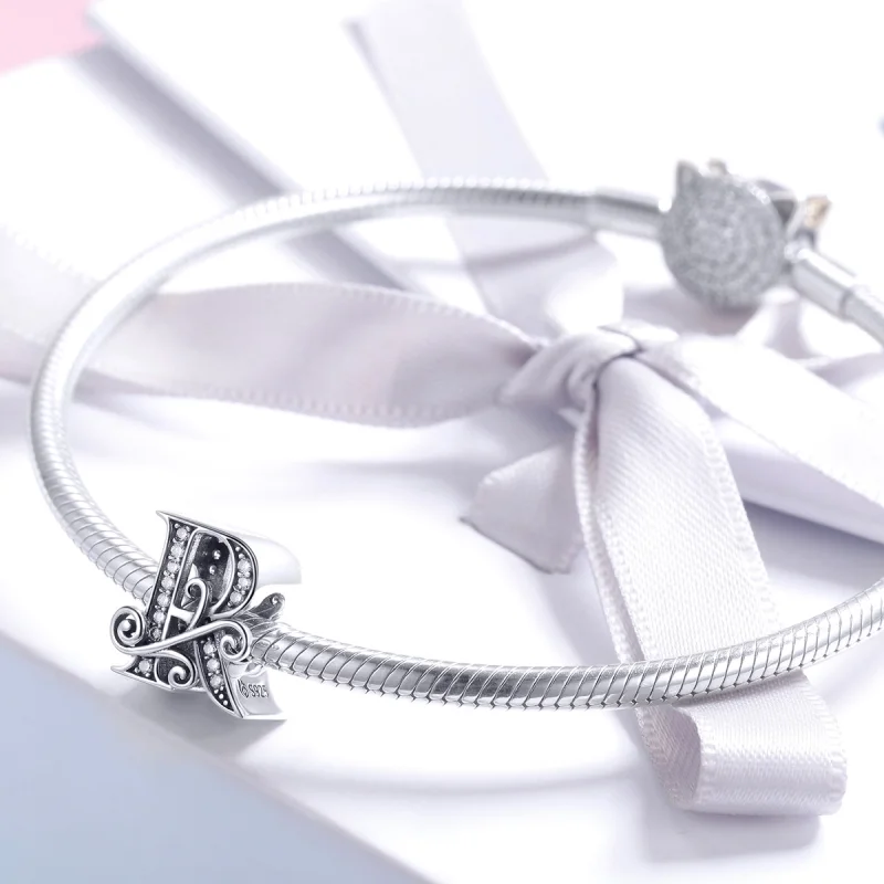 (image for) Pandora Style Sparkling Pavé Flower Letter R Charm - BSC030-R - View 3