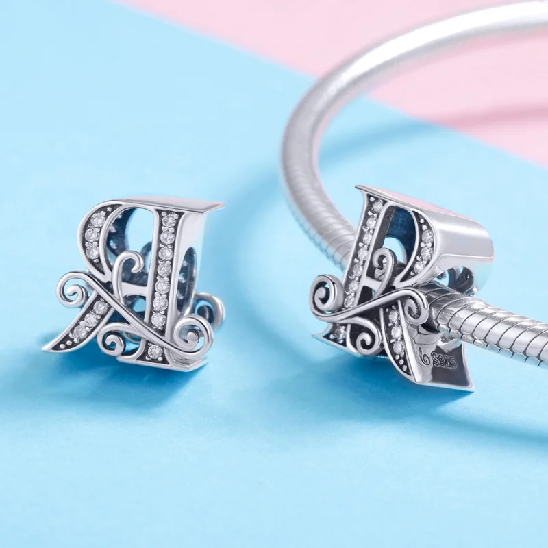 (image for) Pandora Style Sparkling Pavé Flower Letter R Charm - BSC030-R - View 4