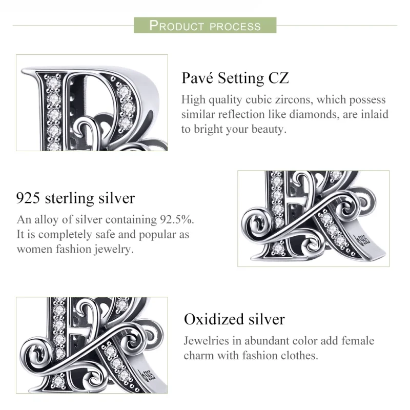 (image for) Pandora Style Sparkling Pavé Flower Letter R Charm - BSC030-R - View 6