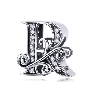 (image for) Pandora Style Sparkling Pavé Flower Letter R Charm - BSC030-R 