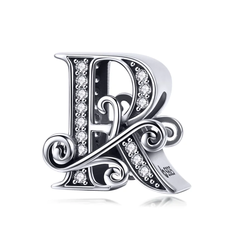 (image for) Pandora Style Sparkling Pavé Flower Letter R Charm - BSC030-R - Product Image