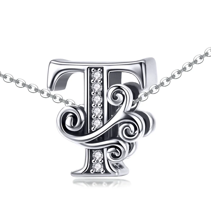 (image for) Pandora Style Sparkling Pavé Flower Letter T Charm - BSC030-T - View 2