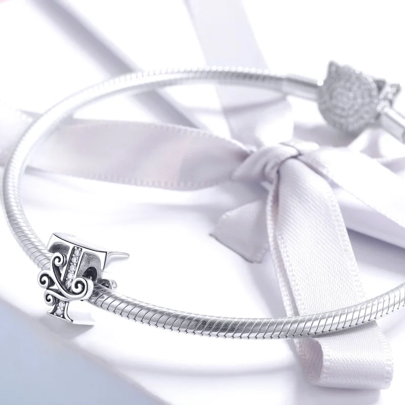 (image for) Pandora Style Sparkling Pavé Flower Letter T Charm - BSC030-T - View 3