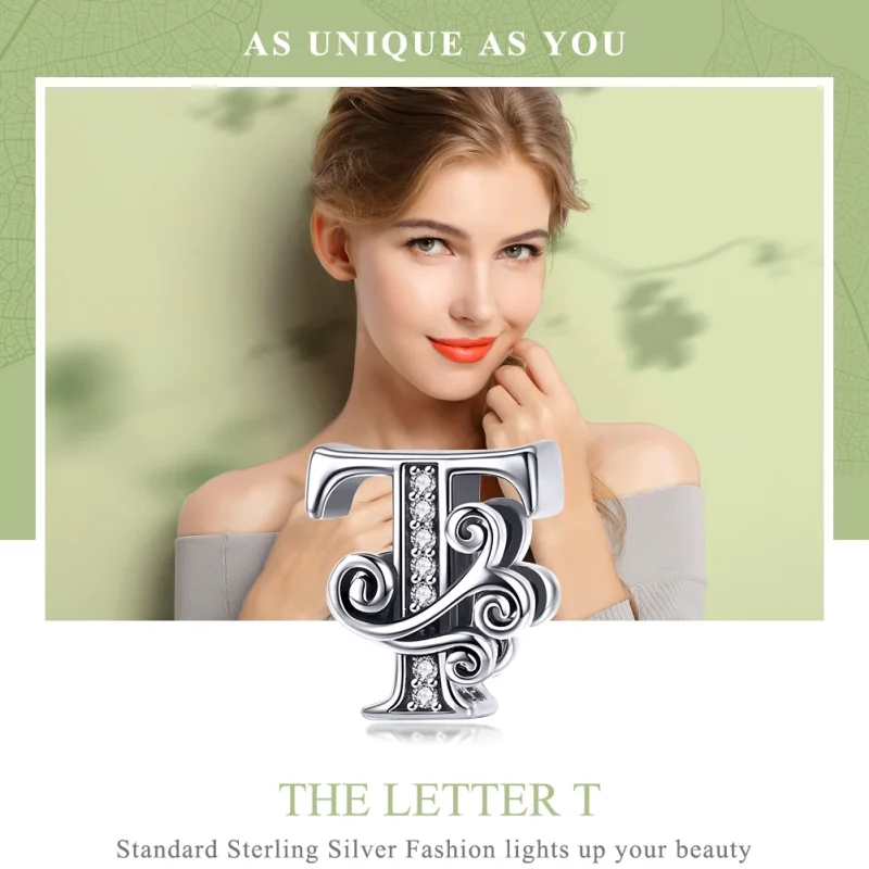 (image for) Pandora Style Sparkling Pavé Flower Letter T Charm - BSC030-T - View 7