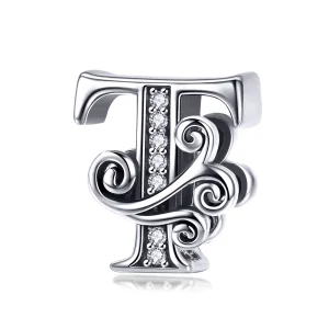 (image for) Pandora Style Sparkling Pavé Flower Letter T Charm - BSC030-T 