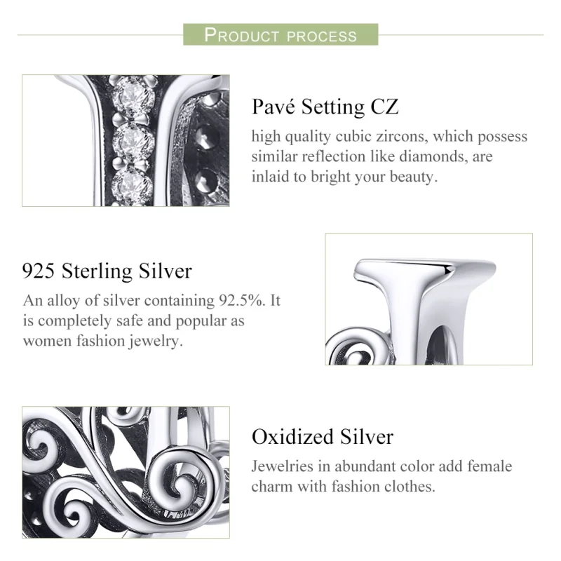 (image for) Pandora Style Sparkling Pavé Flower Letter U Charm - BSC030-U - View 6