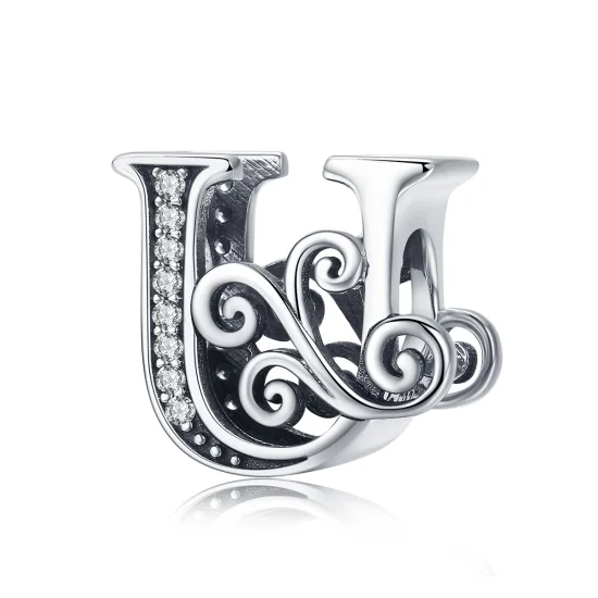 (image for) Pandora Style Sparkling Pavé Flower Letter U Charm - BSC030-U 