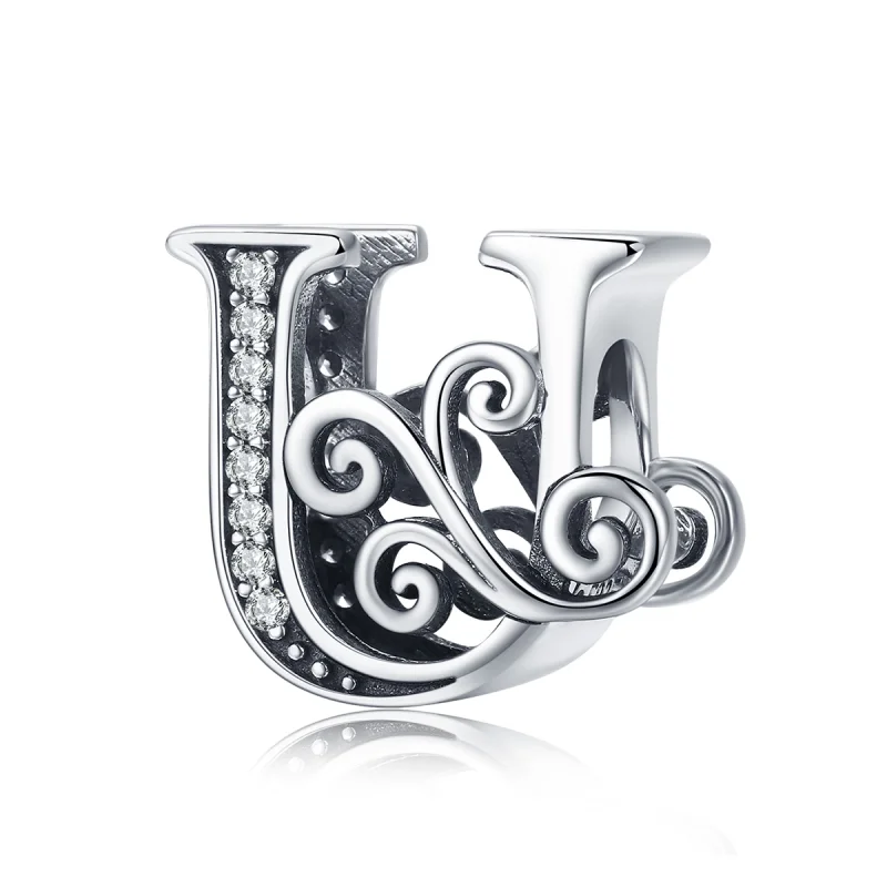 (image for) Pandora Style Sparkling Pavé Flower Letter U Charm - BSC030-U - Product Image