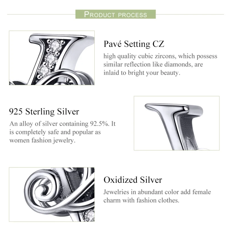 (image for) Pandora Style Sparkling Pavé Flower Letter V Charm - BSC030-V - View 6