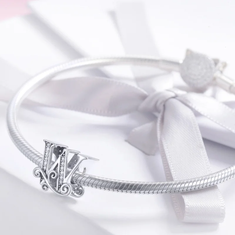 (image for) Pandora Style Sparkling Pavé Flower Letter W Charm - BSC030-W - View 3