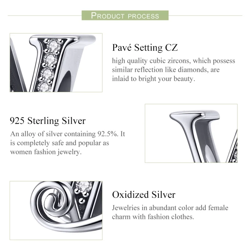 (image for) Pandora Style Sparkling Pavé Flower Letter W Charm - BSC030-W - View 6