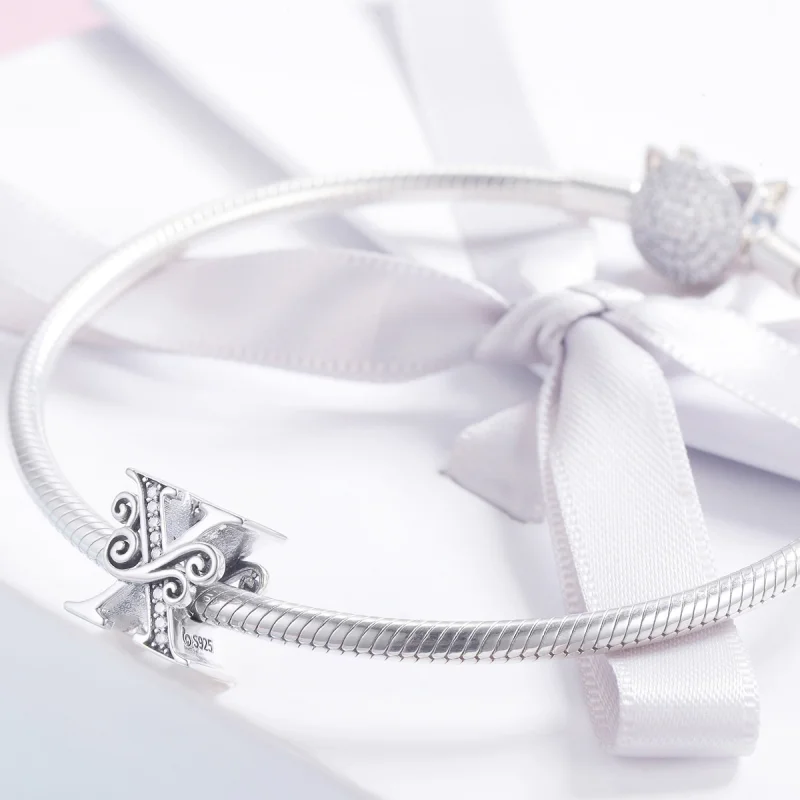 (image for) Pandora Style Sparkling Pavé Flower Letter X Charm - BSC030-X - View 3