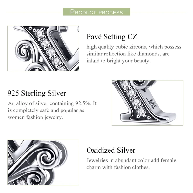 (image for) Pandora Style Sparkling Pavé Flower Letter X Charm - BSC030-X - View 6