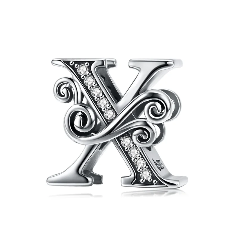 (image for) Pandora Style Sparkling Pavé Flower Letter X Charm - BSC030-X - Product Image
