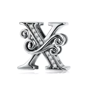 Pandora Style Sparkling Pavé Flower Letter X Charm - BSC030-X Pandora Style Sparkling Pavé Flower Letter X Charm - BSC030-X