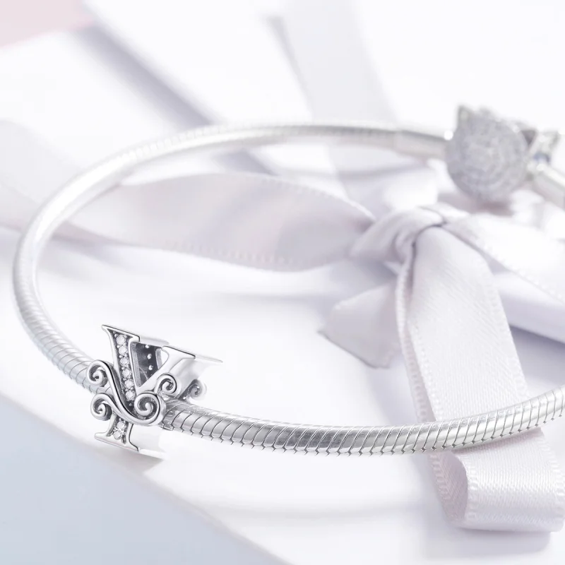 (image for) Pandora Style Sparkling Pavé Flower Letter Y Charm - BSC030-Y - View 3