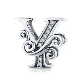 Pandora Style Sparkling Pavé Flower Letter Y Charm - BSC030-Y Pandora Style Sparkling Pavé Flower Letter Y Charm - BSC030-Y