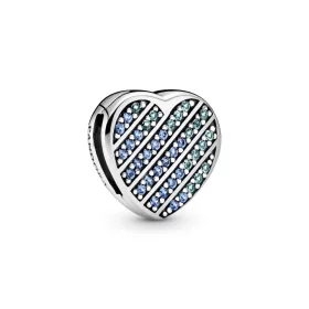 PANDORA Blue Pavé Heart Clip Charm - 799346C01 PANDORA Blue Pavé Heart Clip Charm - 799346C01