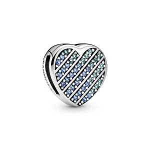 PANDORA Blue Pavé Heart Clip Charm - 799346C01 (image for) PANDORA Blue Pavé Heart Clip Charm - 799346C01