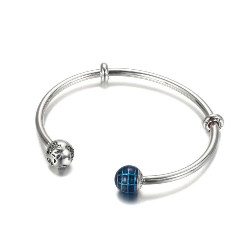 (image for) Pandora blue planet and globe open bangle - 599223C01 - View 2