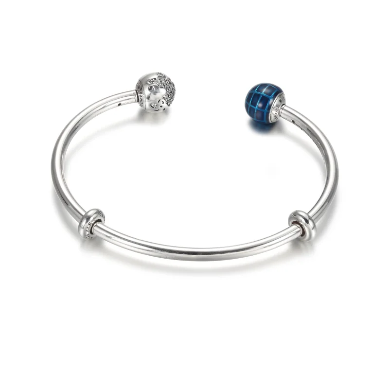 (image for) Pandora blue planet and globe open bangle - 599223C01 - View 3