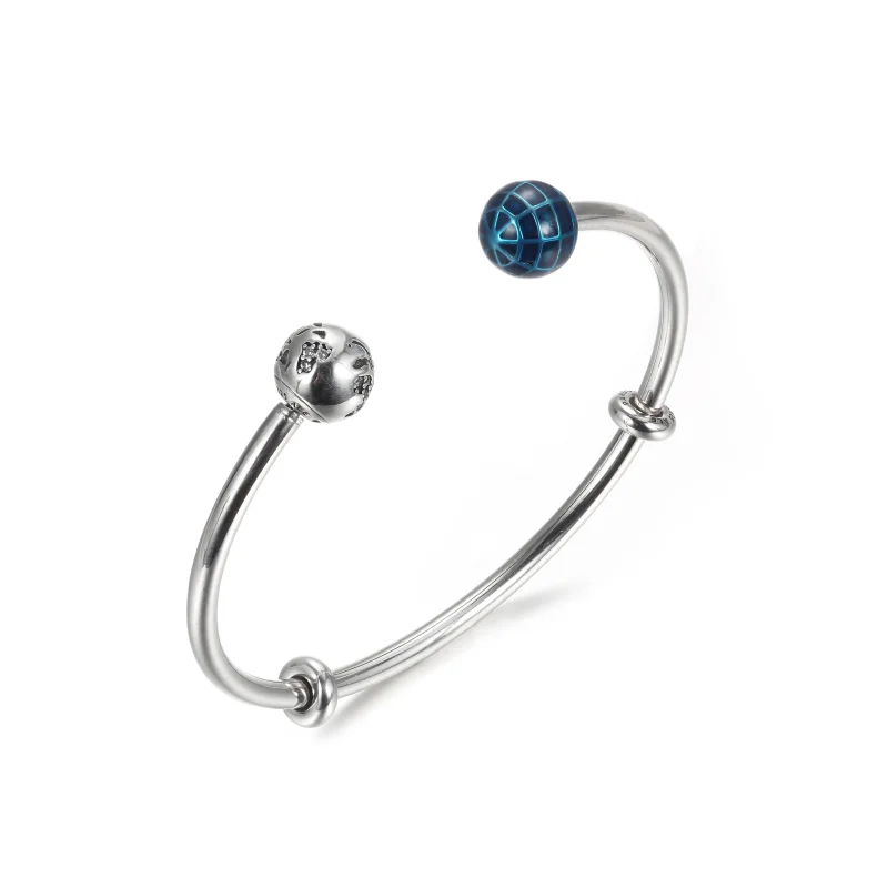 (image for) Pandora blue planet and globe open bangle - 599223C01 - View 4