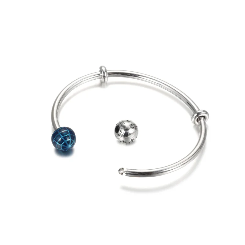 (image for) Pandora blue planet and globe open bangle - 599223C01 - View 5