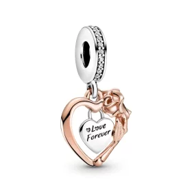 PANDORA Heart & Rose Flower Dangle Charm - 789290C01 PANDORA Heart & Rose Flower Dangle Charm - 789290C01