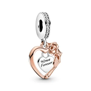 (image for) PANDORA Heart & Rose Flower Dangle Charm - 789290C01